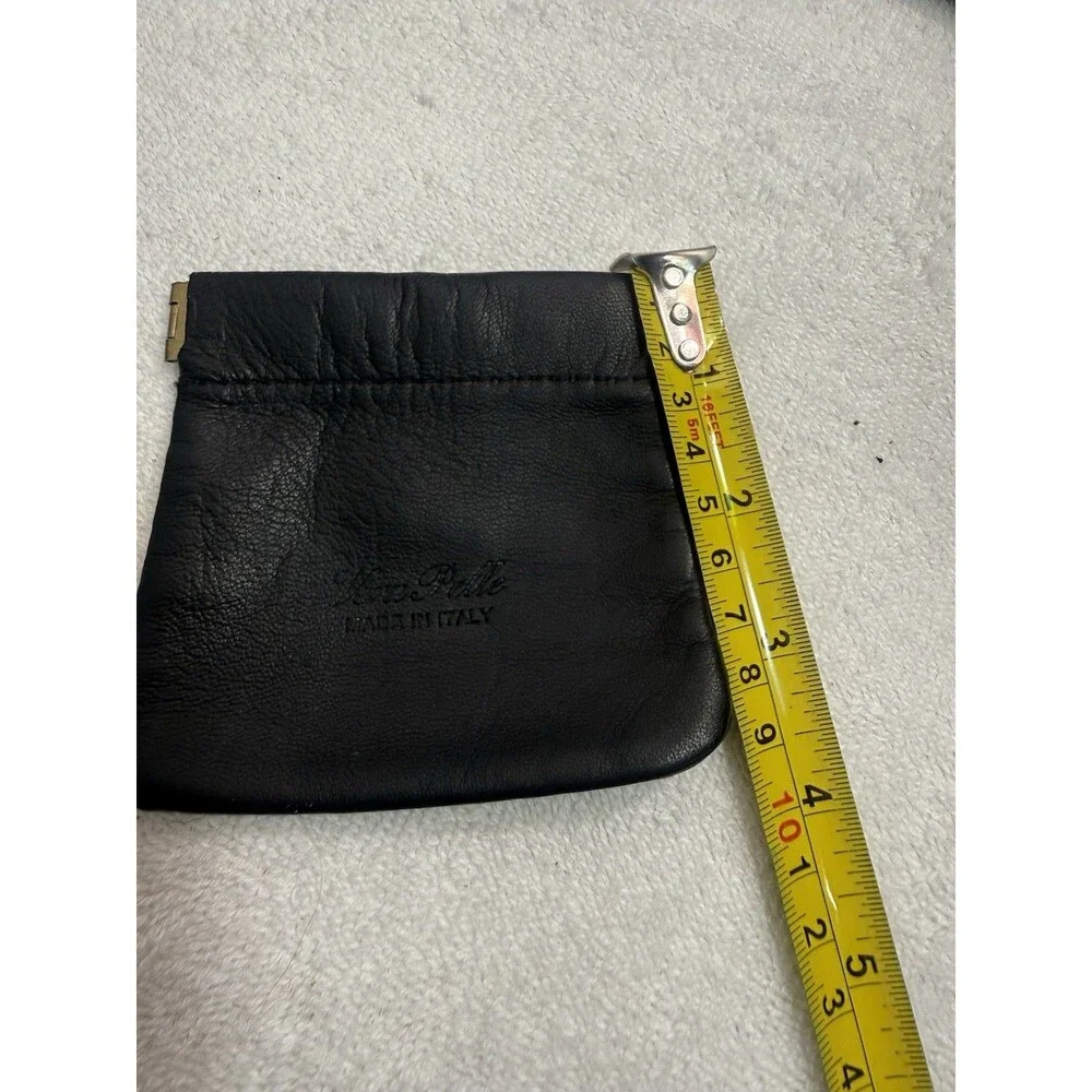 Vera Pelle Made In Italy Coin Purse Black Leather Brass Hinges 4 X3”